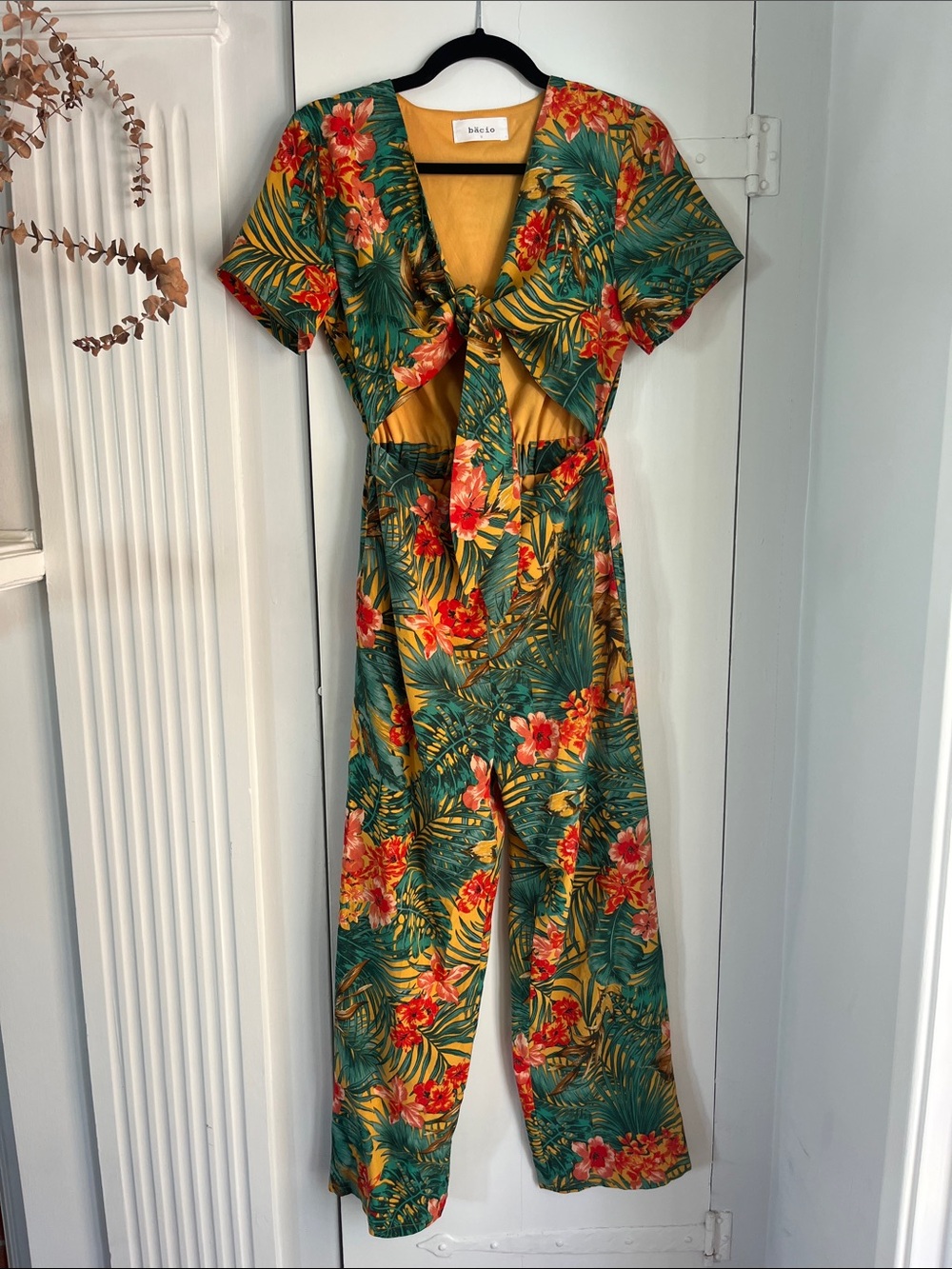 Bäcio Tropical Tie-Front Jumpsuit in Green, Yellow, Red & Pink